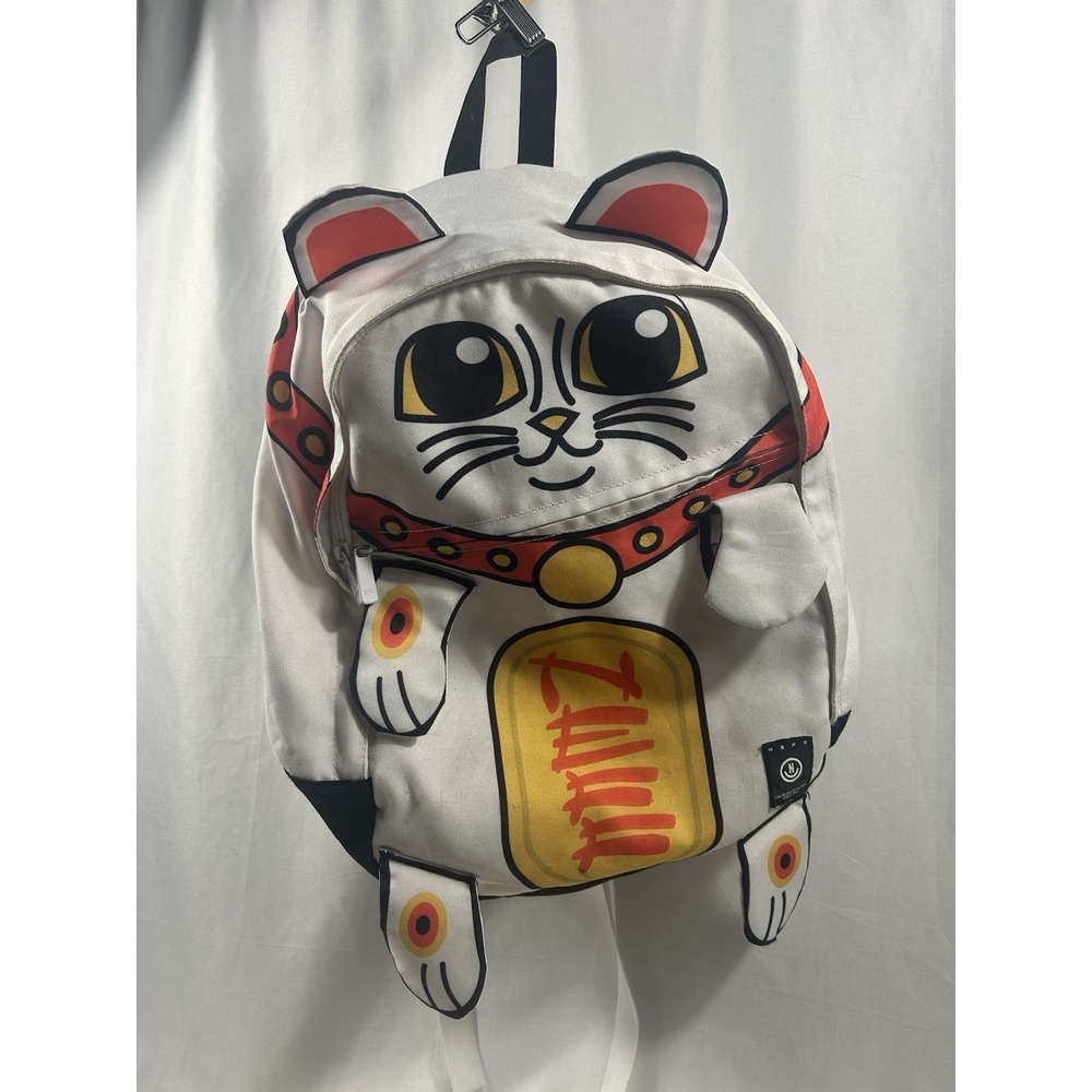 NEFF Lucky Cat Maneki Neko Backpack White Kawaii Novelty 3D Paws School Bag